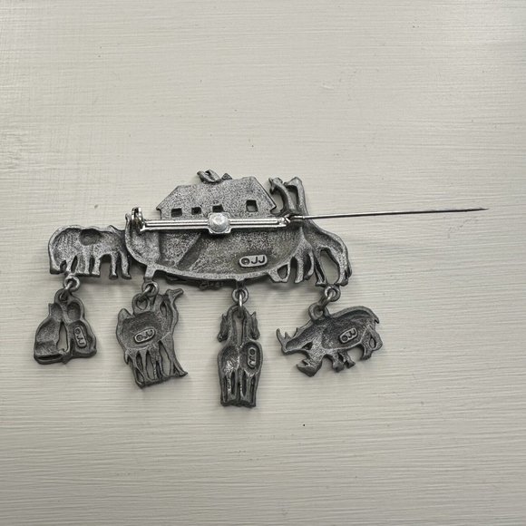 Vintage Noah's Ark by JJ Jonette Jewelry Co.  Animals Pewter Brooch Pin - Picture 6 of 7